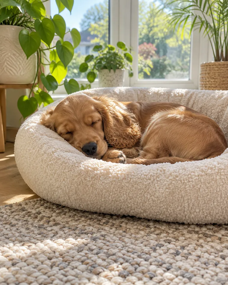Cocker spaniel puppy asleep in morning light